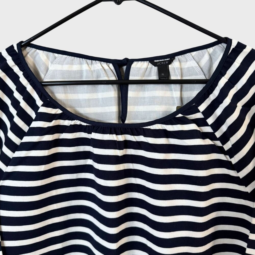 J.Crew Striped Raglan Tie-Back Peasant Blouse Top Black White Women's XL New - Picture 5 of 14